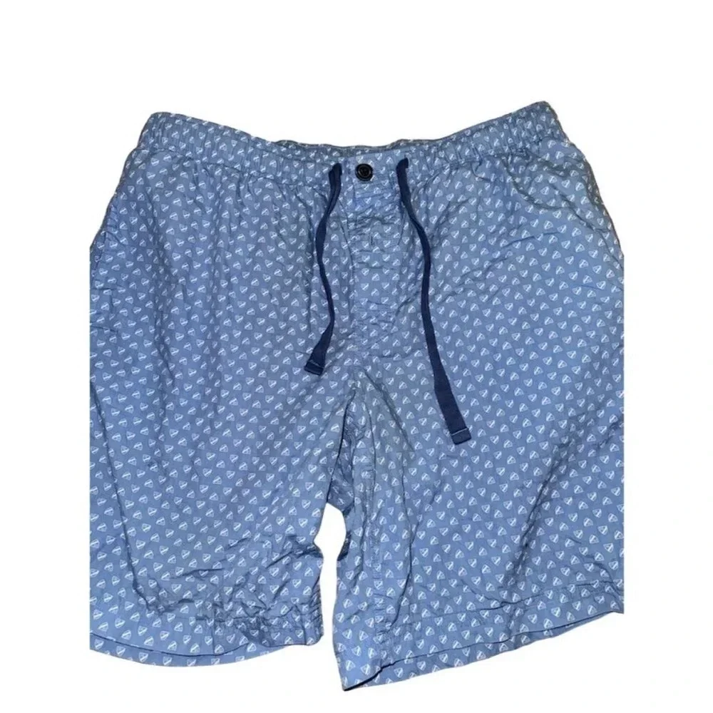 Cremieux Men's Sleep Shorts L Blue Sailboat Print Adjustable Drawstring